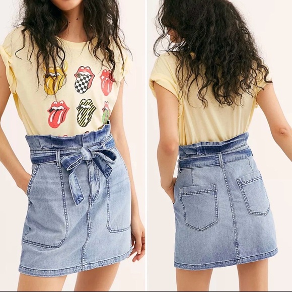Free People Dresses & Skirts - Free People Splendor in the Grass Denim Chambray Blue Paper Bag Skirt Size 4